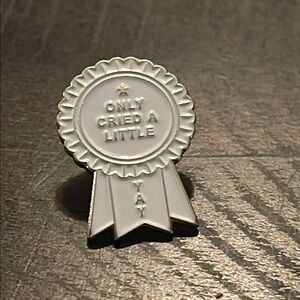 White Enamel Ribbon Pin - "Only Cried A Little"
